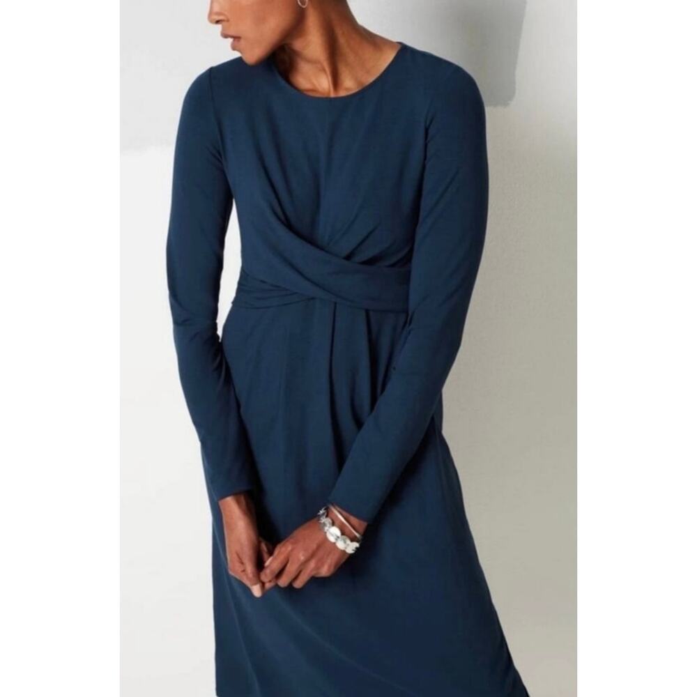 J. Jill Wearever Collection Dress Women’s MP Navy Draped Chris Cross Travel Knit